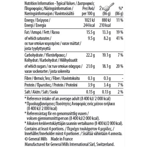 Strawberries & Cream pint nutrition label