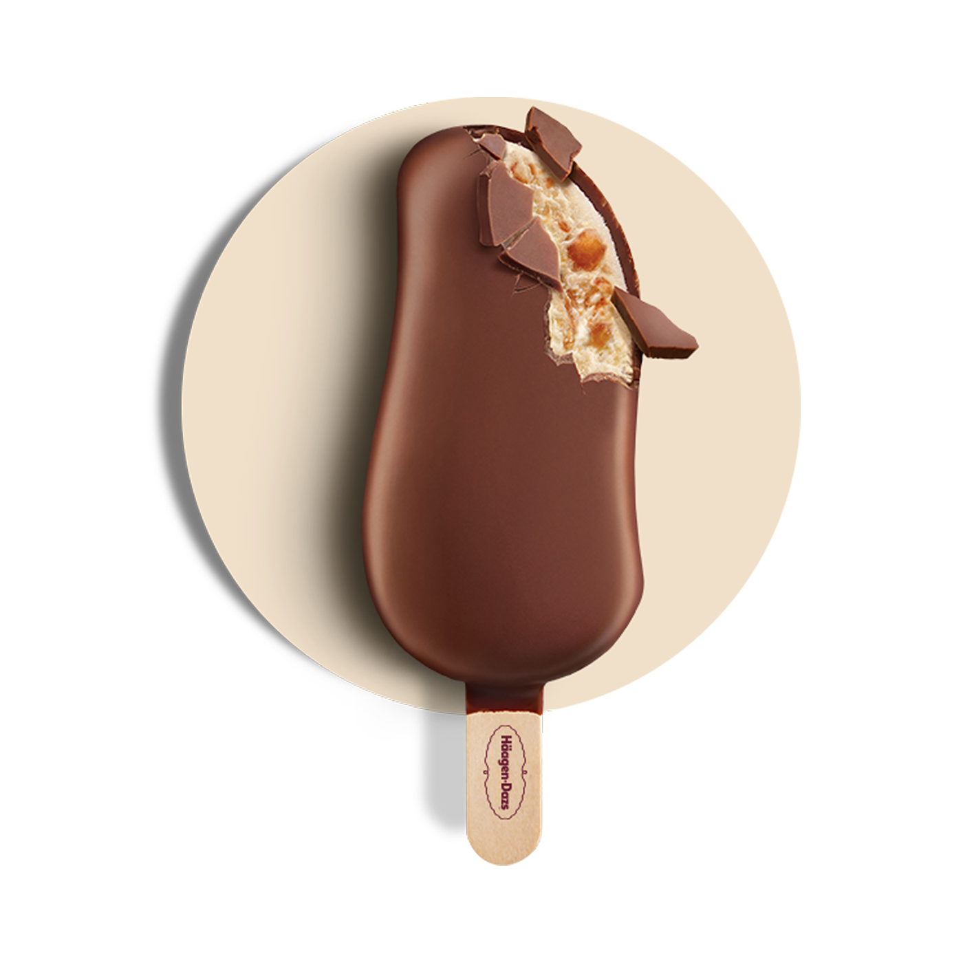 Haagen Dazs macadamia nut stickbar with a bite taken out